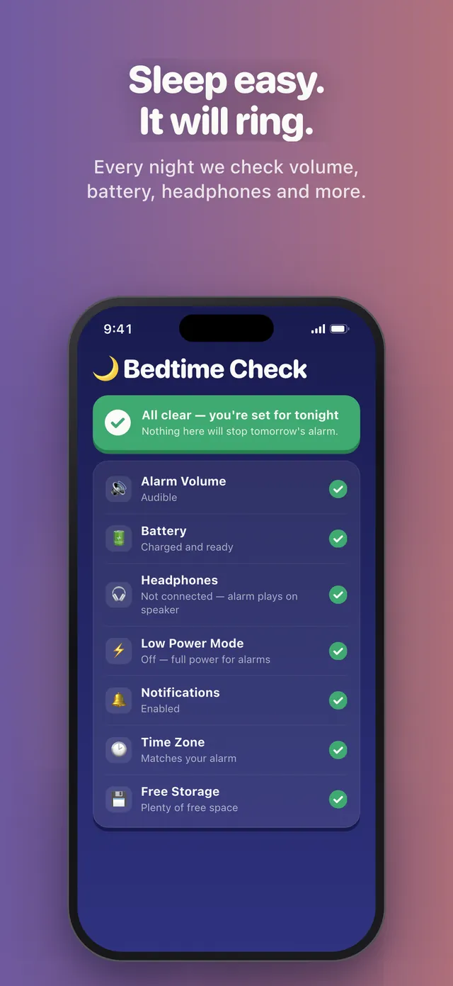 Auren Alarm screenshot: Sleep easy. It will ring