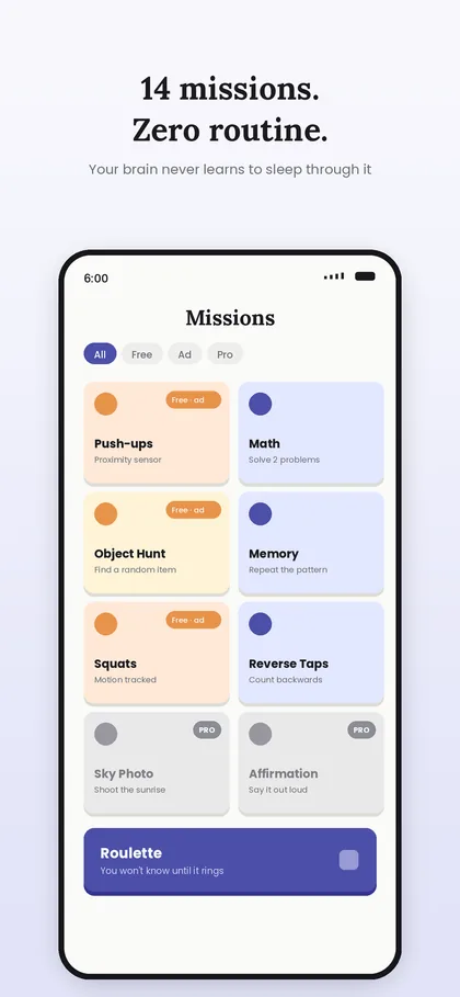Choosing a wake-up mission from the Auren mission catalogue