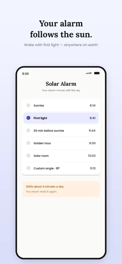 Setting a solar alarm anchored to sunrise in Auren